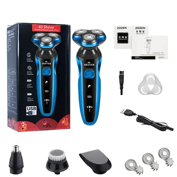 

4 In1 Men Washable Rechargeable Electric Razor Shaver Waterproof Cordless Beard Trimmer Wet Electric Shaving 3 Head Dry Machine