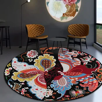

Chinese classical butterfly pattern round carpet livingroom floor mat bedroom Basket chair rug plush non-slip door mat customize