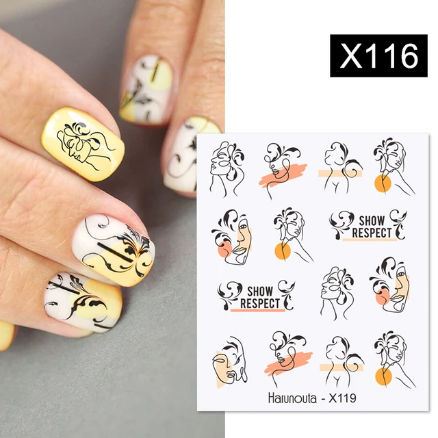 Harunouta Abstract Line Avocado Fruit Leopard Nail Water Sticker Decals Flower Leaves Slider Decoration For Autumn Nail Design X116