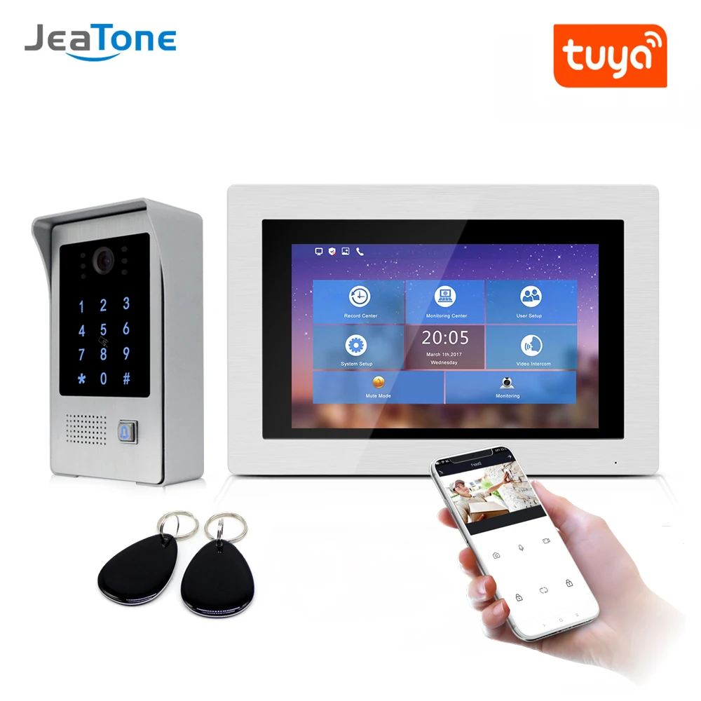 720P WiFi IP Video Door Phone Video Intercom 7'' Touch Screen Free App Remote Unlock Code Keypad RFIC Card Access Control System