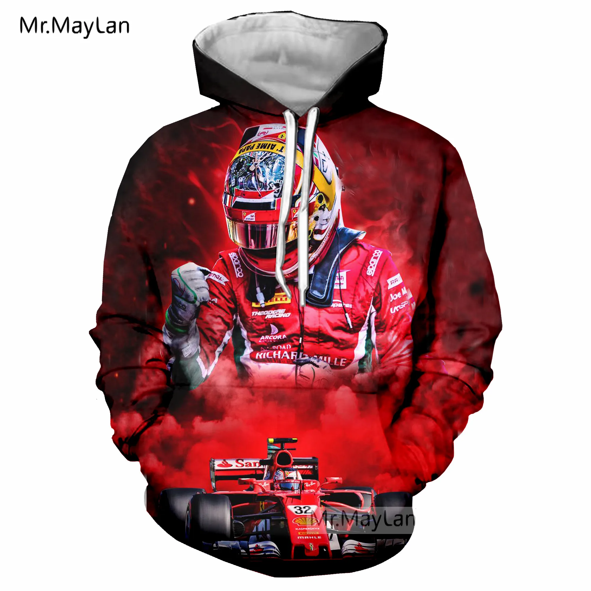 Новинка, модные пуловеры унисекс в стиле хип-хоп, 3D, F1 Driver Charles Leclerc, мужские спортивные костюмы, толстовки с капюшоном, хипстерская уличная одежда, худи