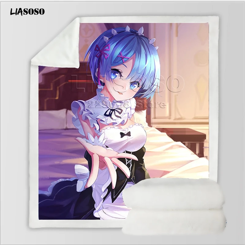 Диван, постельные принадлежности, аниме, Re: zero, сестры-близнецы, горничные рам и рем, Узорчатое, для взрослых, детей, набивное шерстяное одеяло, одеяло для путешествий, одеяло для автомобиля