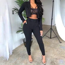 Ohvera, повседневные женские костюмы, офисные комплекты, флуоресцентный неоновый зеленый костюм для женщин,, укороченный топ и брюки, костюмы для женщин, Блейзер, набор