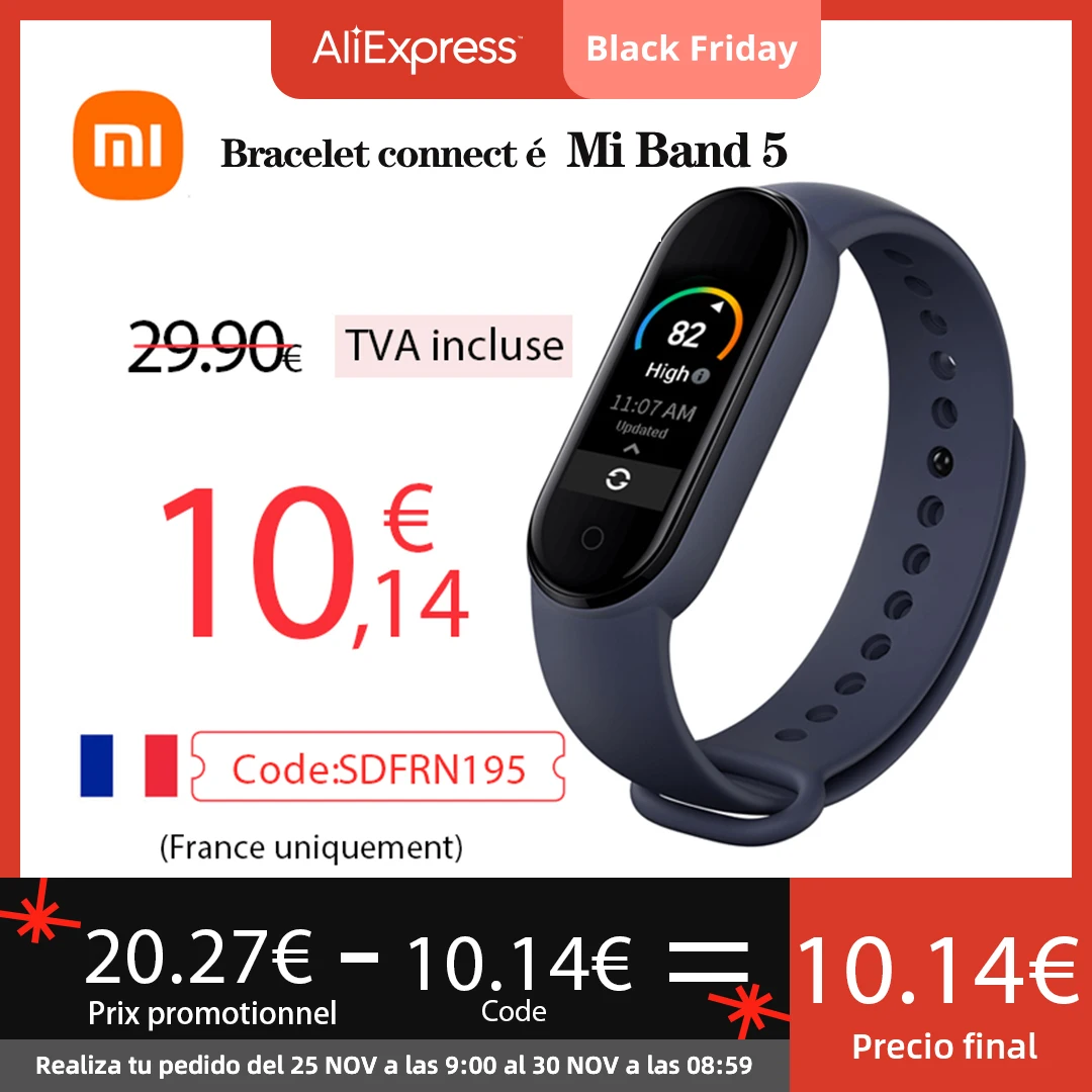 Xiaomi – Bracelet connecté Mi Band 5 pour le Sport, capteur d