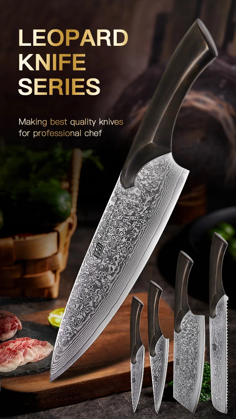 Series, Punho de madeira, Chef Kitchen Knife, 67 Camadas, 5 Pcs