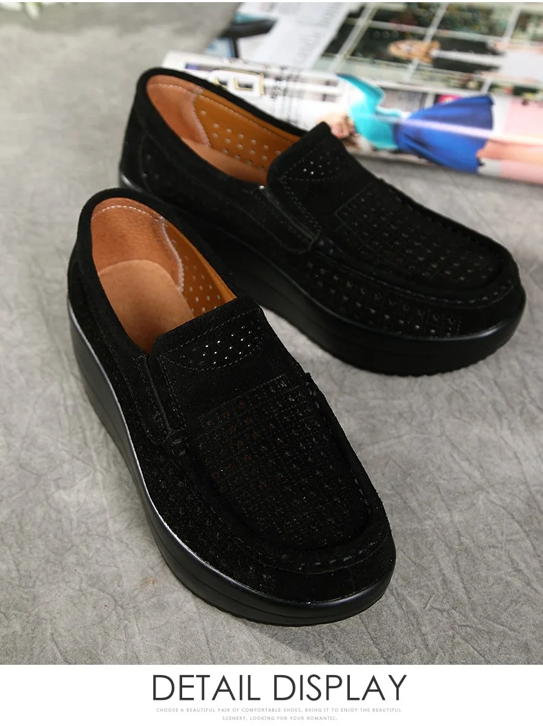 563ji Women Flat Platform Loafers Ladies Elegant Suede Leather Moccasins Shoes Woman Slip On Moccasin Women's blue Casual Shoes
