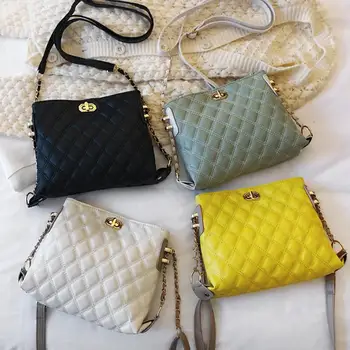

PinShang Lady Fashion Rhombus Plaid Square Bag PU Leather Turn Lock Satchel Single Shoulder Bag
