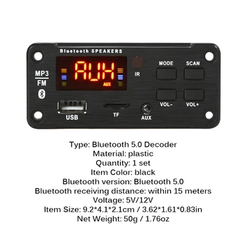 

New Hands-free MP3 Player Decoder Board 5V 12V Bluetooth 5.0 6W amplifier Car FM Radio Module Support FM TF USB AUX Recorders