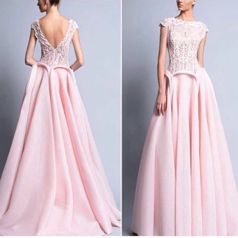

vestido de noiva Pink Long Evening A Line With Plunging Deep V Back Sheer lace Bodice Organza Fabric mother of the bride dress