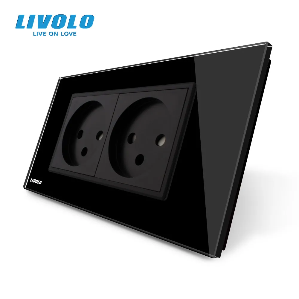 Двойная розетка LIVOLO из Израиля 16 А закаленная белая/черная стеклянная панель 100 ~