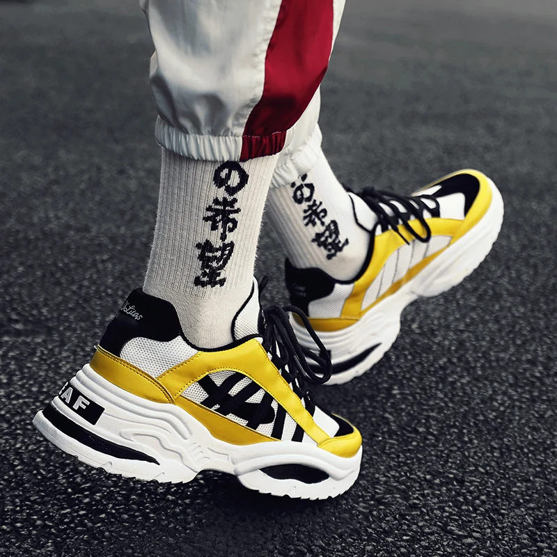 Baideng/черные и желтые кроссовки; Мужская Уличная стильная удобная спортивная обувь; женские беговые кроссовки с надписью EAF ABO; большой размер 46