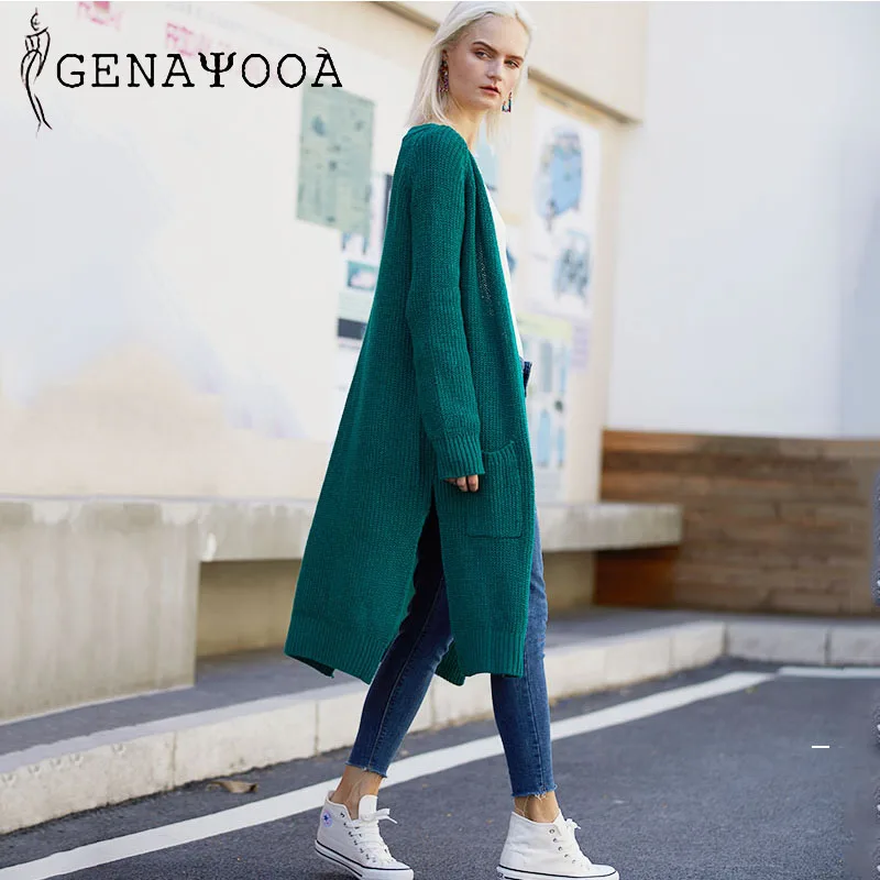 

Genayooa Cardigans Women Long Sleeve Oversize Winter Casual Warm Black Knitting Women Sweaters Cardigan With Pocket