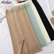 HELIAR Silt шерстяная хлопковая прямая Однотонная юбка с высокой талией Повседневная миди Свободная юбка Осенняя Женская тянется юбка для женщин