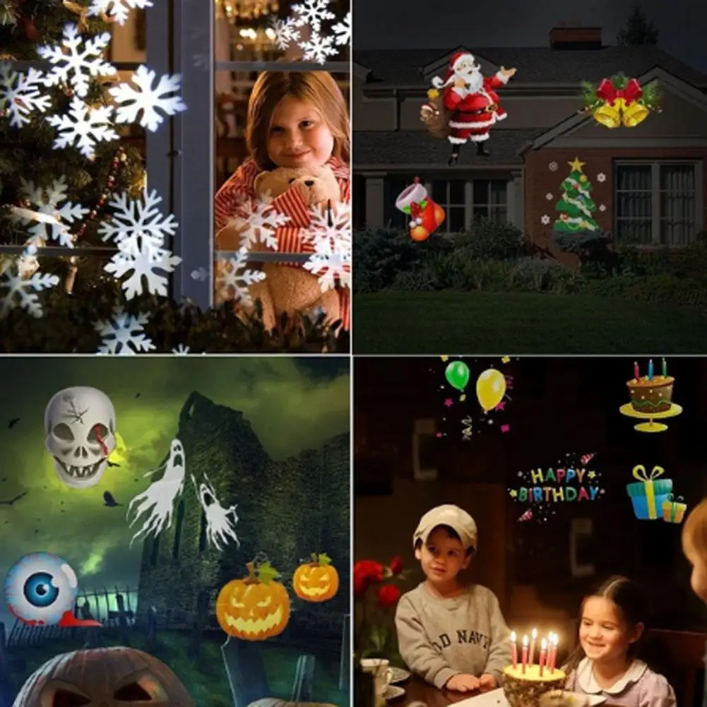 Рождественский лазерный проектор, уличный светодиодный Сказочный светильник, проектор с 6 пленочными картами для праздников, свадеб, рождественских декораций для дома