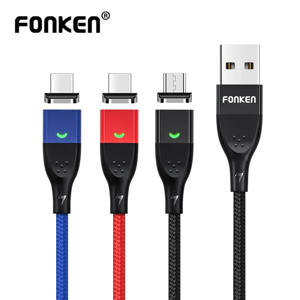 Магнитный кабель USB FONKEN Micro usb type C, магнитные Кабели для телефонов, быстрое зарядное устройство 3A, быстрая зарядка, Android, шнур для зарядки мобильных данных