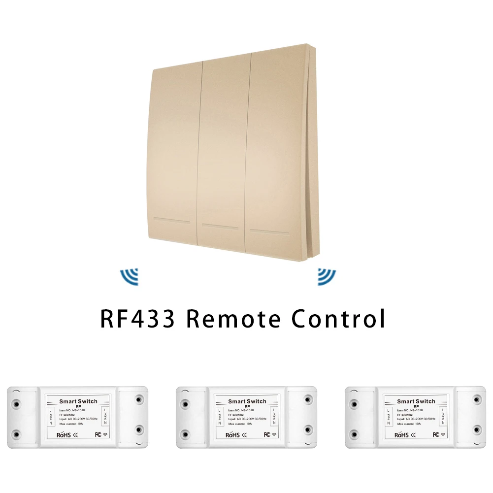 Gold Kit 3 RF 433 беспроводной смарт-переключатель пульт дистанционного управления приемник кнопочное управление Лер настенная панель передатчик, 2/3 способа мульти-управления - Цвет: Gold Kit 3