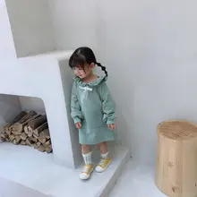 Осеннее милое хлопковое модное платье с капюшоном и длинными рукавами для девочек детские повседневные длинные толстовки 2-6Y