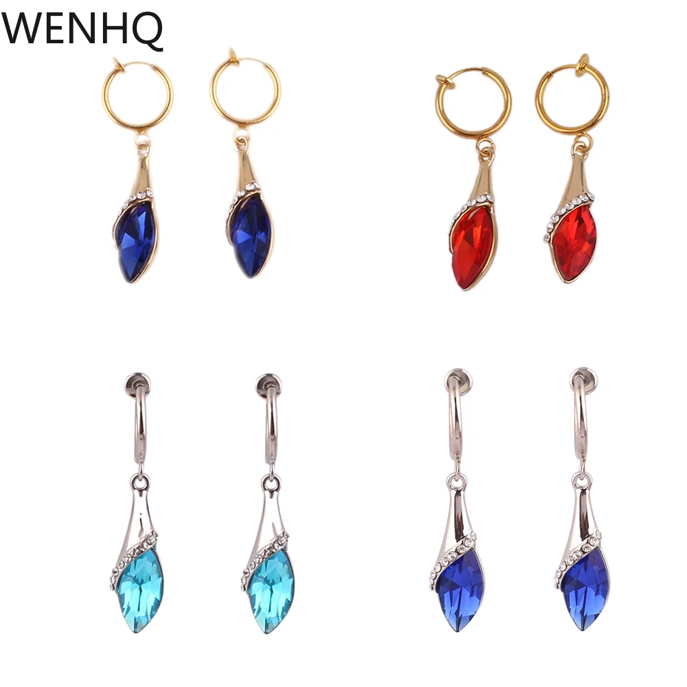 

WENHQ Fashion Teardrop Clip on Earrings Without Piercing for Women Luxury Rhinestone Crystal Hoop Clip Cuff Earrings Ear Clip