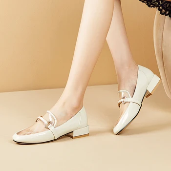 

Casual comfortable square toe paint fashion transparent metal decoration grey pink low with thick heels women's shoes big size