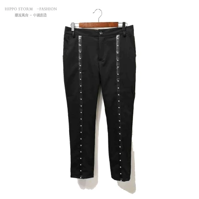 Черные штаны с заклепками для мужчин t до лодыжки длина Pantalon Homme облегающие штаны для ночного клуба певица волосы штаны стилиста повседневные брюки для бега