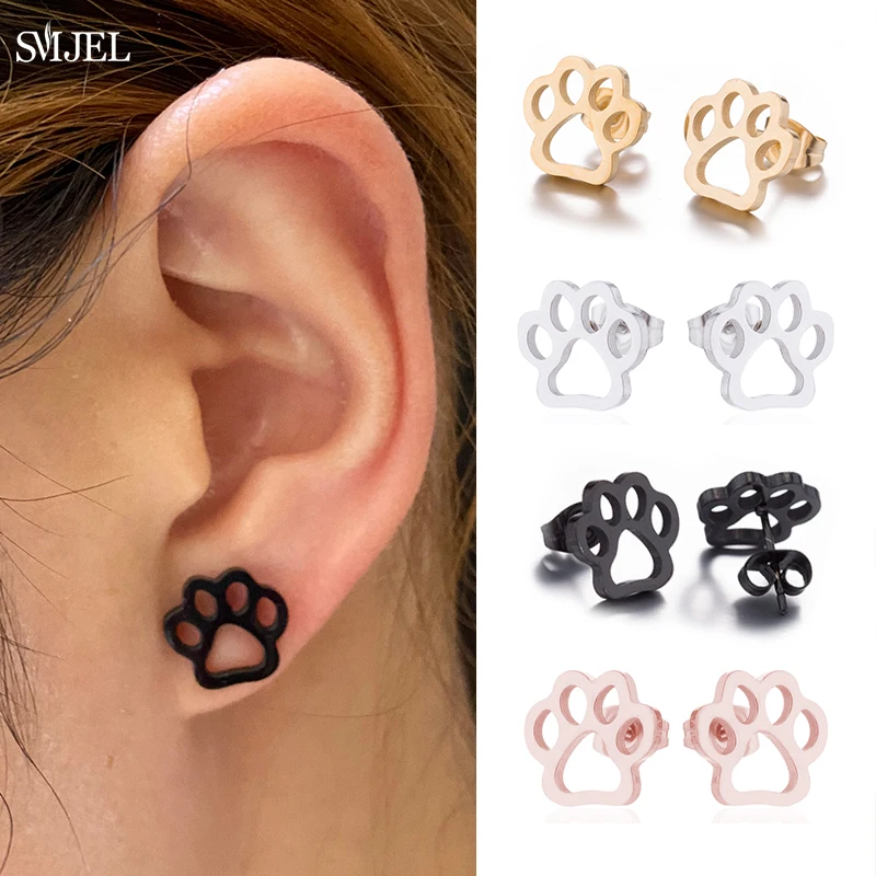 Paw Heart Drop Earrings - Cubic Zirconia Animal Huggie Earrings For Pet Lovers