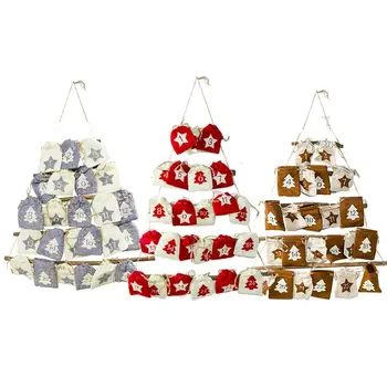 

2020 Christmas Countdown Calendar Hanging Bag Fabric Calendar Storage Bag with Pockets Christmas Tree Decoration 3 Colors