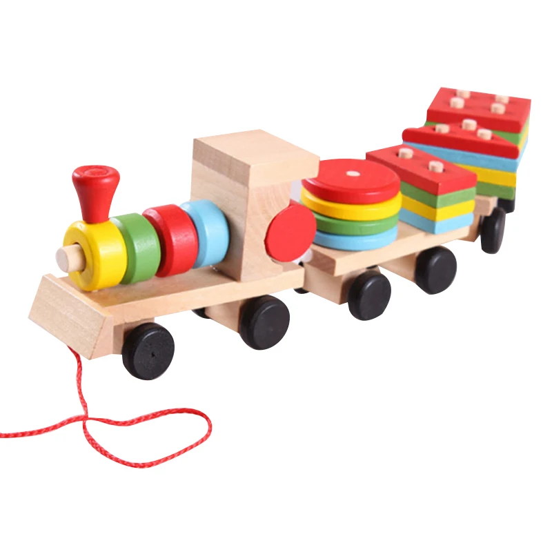 

Wooden Train Baby Stacking Train Block Toy Montessori Soft Blocks Shape Color Matching Fun Game for Chidren's Education Gift