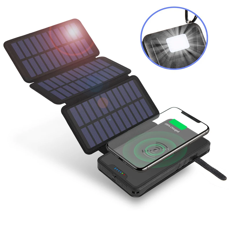 best battery pack 20000mAh Wireless Solar Power Bank with 4 Solar Panel Charger Camping Light Fast Charging Powerbank for iPhone 12 Xiaomi Samsung power bank battery Power Bank