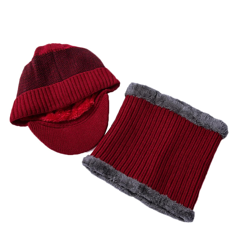 Warm Hat Knit Visor Beanie Fleece Lined 
