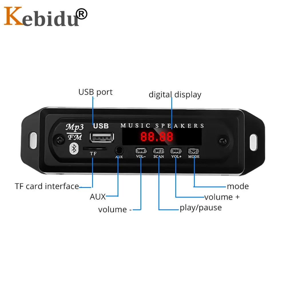 

Kebidu Wireless 12V Bluetooth MP3 Decoding Board Module With Power Cable For Car Kit Support USB MP3 Player TF Card USB FM