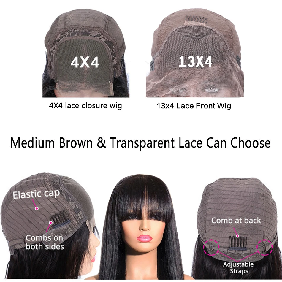 Straight Lace Front Wig Bangs Fringe Straight Human Hair Wigs Bangs Women Brazilian Bang Wig Human Hair Frontal human hair wig lace front wig human hair wigs front lace wig