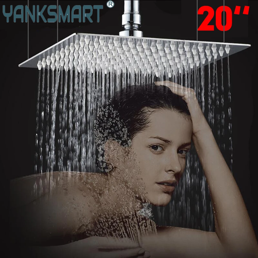 

Torayvino Chrome Polished Finish 20 Inch Bathroom Square Shower Head Faucet Ceiling Mounted Stainless Steel Rainfall Shower Tap