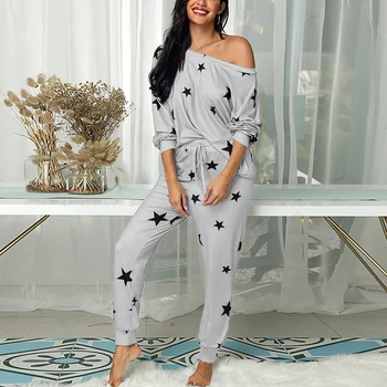 

Pajamas Women Sets 2 Piece Autumn Sports Jogger Print Long Sleeve Sweatshirt Homewear Trousers Plus Size Sleepwear