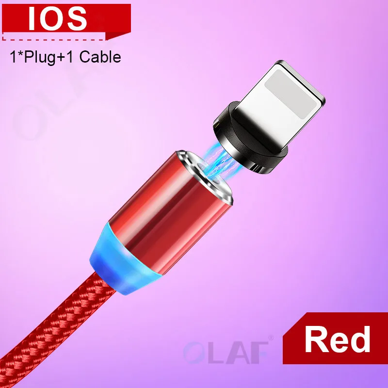 Магнитный usb-кабель Олаф для быстрой зарядки, кабель Micro USB type C, Магнитный зарядный кабель для мобильного телефона, usb шнур для iPhone X 7 samsung - Цвет: Red For ios