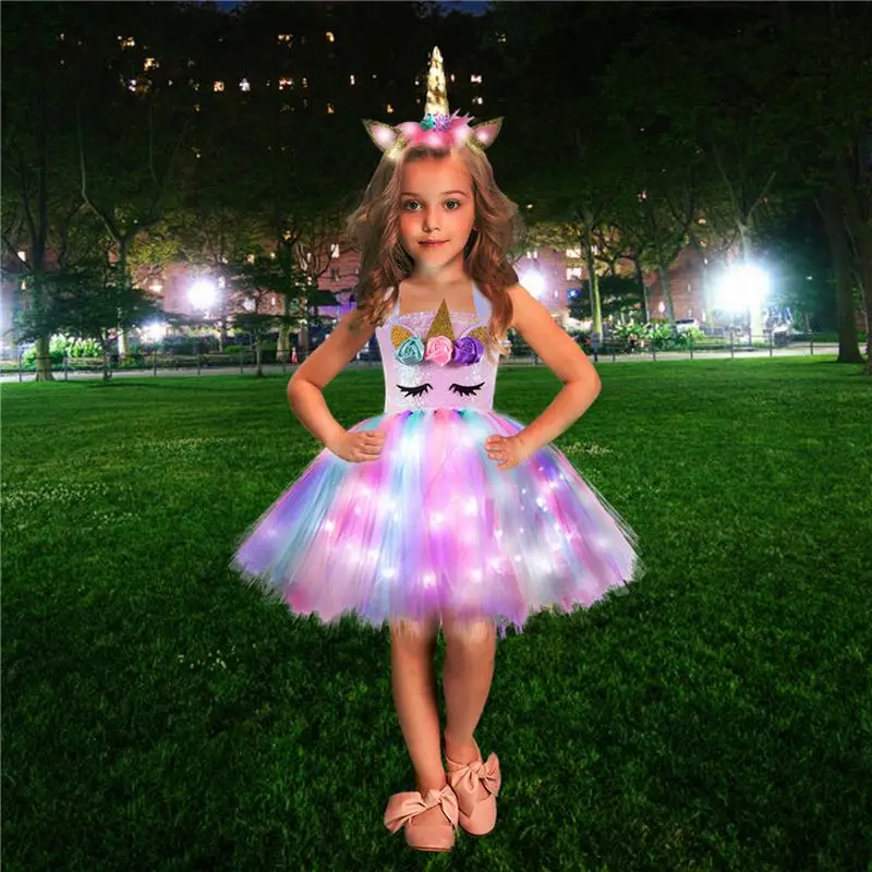 ZUCOS Costume de licorne pour fille avec lumières - Robe tutu - Rob