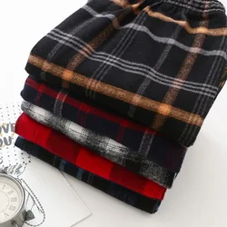 Winter Men's Plaid Pajamas Thickened Warmth Cotton Brushed Pajamas Large Size Flannel Home Service Trousers Plaid Pants Men