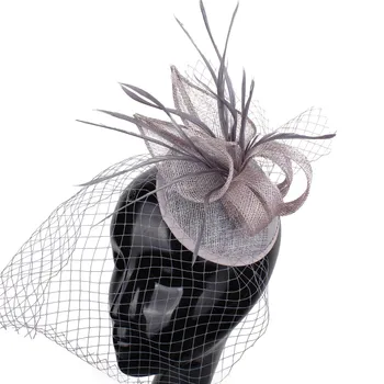 

GREY sinamay base fascinator with Wine glass shape linen Race headpieces wedding Party cocktail hats church 3pieces/lot XMF04