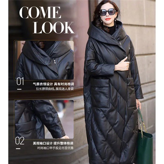 Новинка, женская зимняя куртка, высокое качество, овечья натуральная кожа, пальто, наполненное пухом, плотное, Супер теплое пальто с капюшоном, свободная куртка, G53