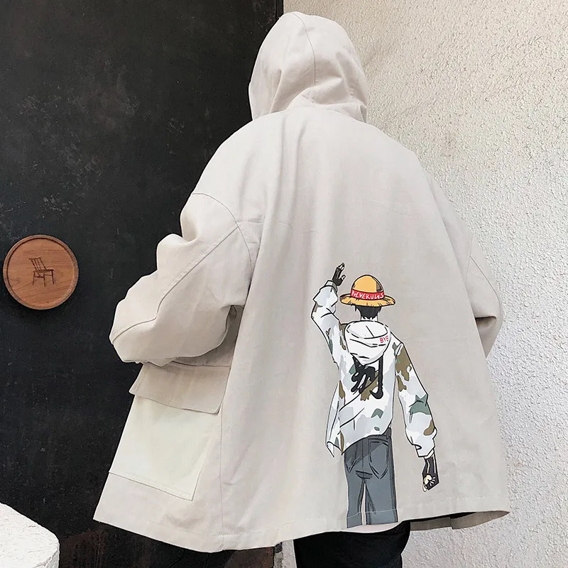 New Sweatshirt Men Street Long Sleeve Loose Jacket Coat Japan Style Cartoon Printed Hooded Zipper Male Outwear M-2XL