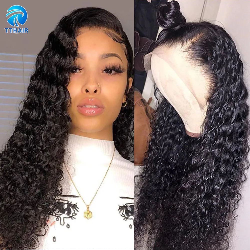 TTHAIR 4X4 закрытие шнурка Wig150 % прямые человеческие волосы парики для чернокожих