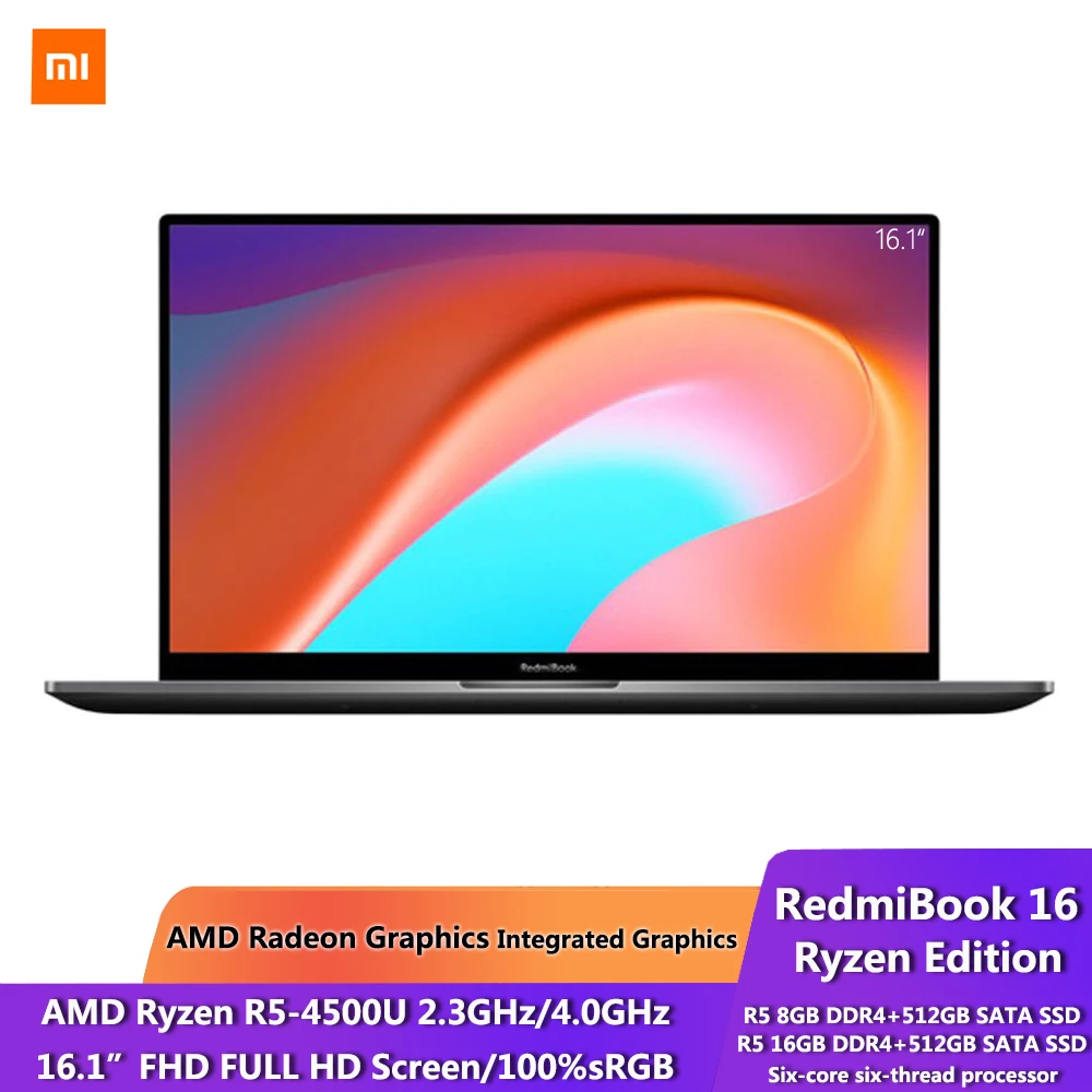 Xiaomi RedmiBook 16 Ryzen Edition Ноутбук AMD R5 4500U 8/16GB DDR4 512 ГБ 100% sRGB 1 дюймовый дисплей 1080P экран