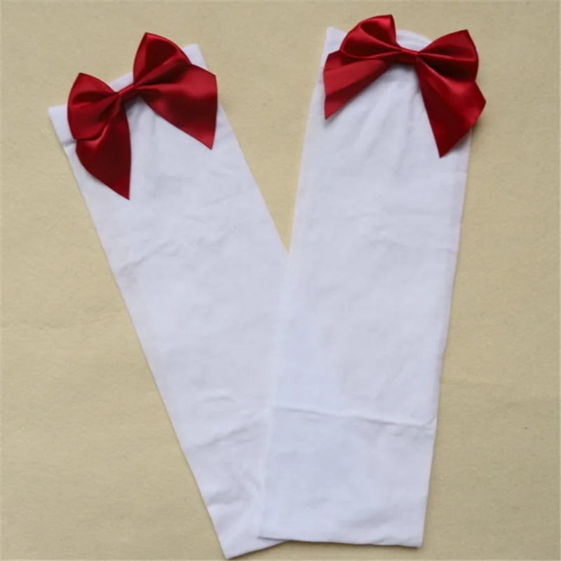 white wine red bow Длинные колготки выше колена с бантиком; нейлоновые чулки до бедра; прозрачные эластичные чулки для девочек; SW030 - Color: white wine red bow