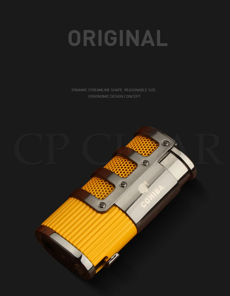 COHIBA 3 струйный фонарь Зажигалка для сигар ветрозащитная металлическая карманные зажигалки бутан многоразового пламени сигарета газовая зажигалка W/сигары удар
