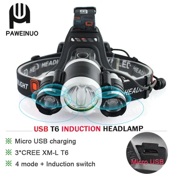 

IR Sensor Led Headlight USB Rechargeable Cree Xml 3t6 Induction Headlamp Flashlight Head Torch 18650 Battery Head Lamp Hoofdlamp