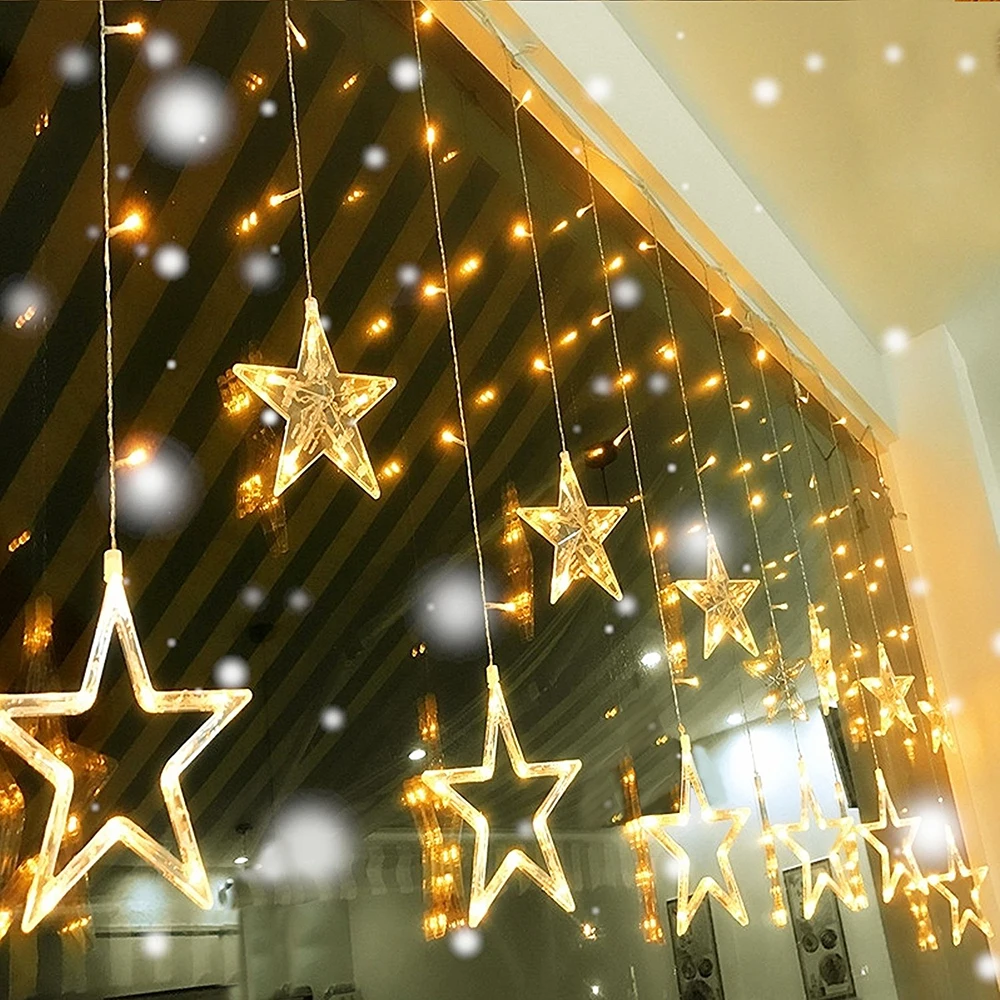 

LED Star Curtain String Light 12 Stars 138 LEDs Icicle DIY Lighting for Wedding Party Backdrop Garden Outdoor With Tail Plug D30