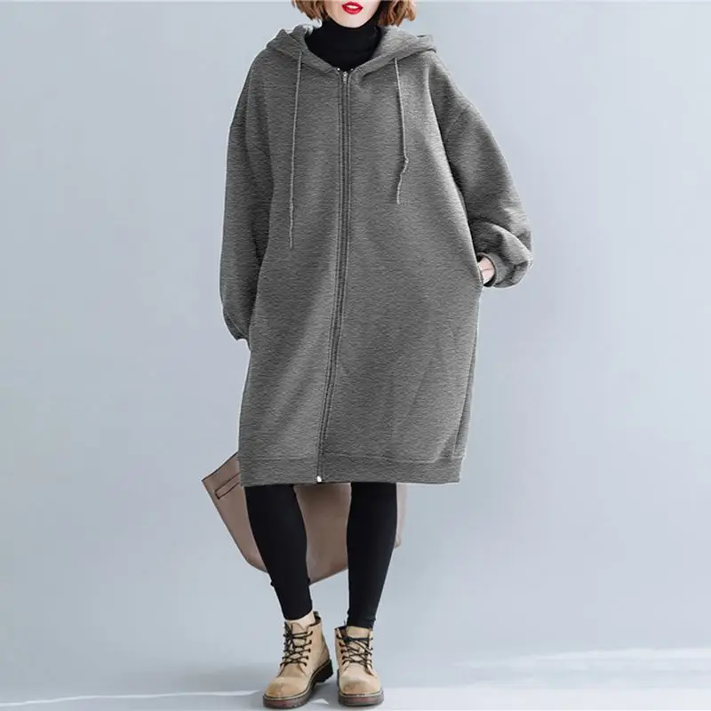 Celmia Zipper Outerwear Coat Winter Women Long Coats 2022 Fashion Hooded Sweatshirts Casual Loose Fleece Hoodies Cardigans Femme