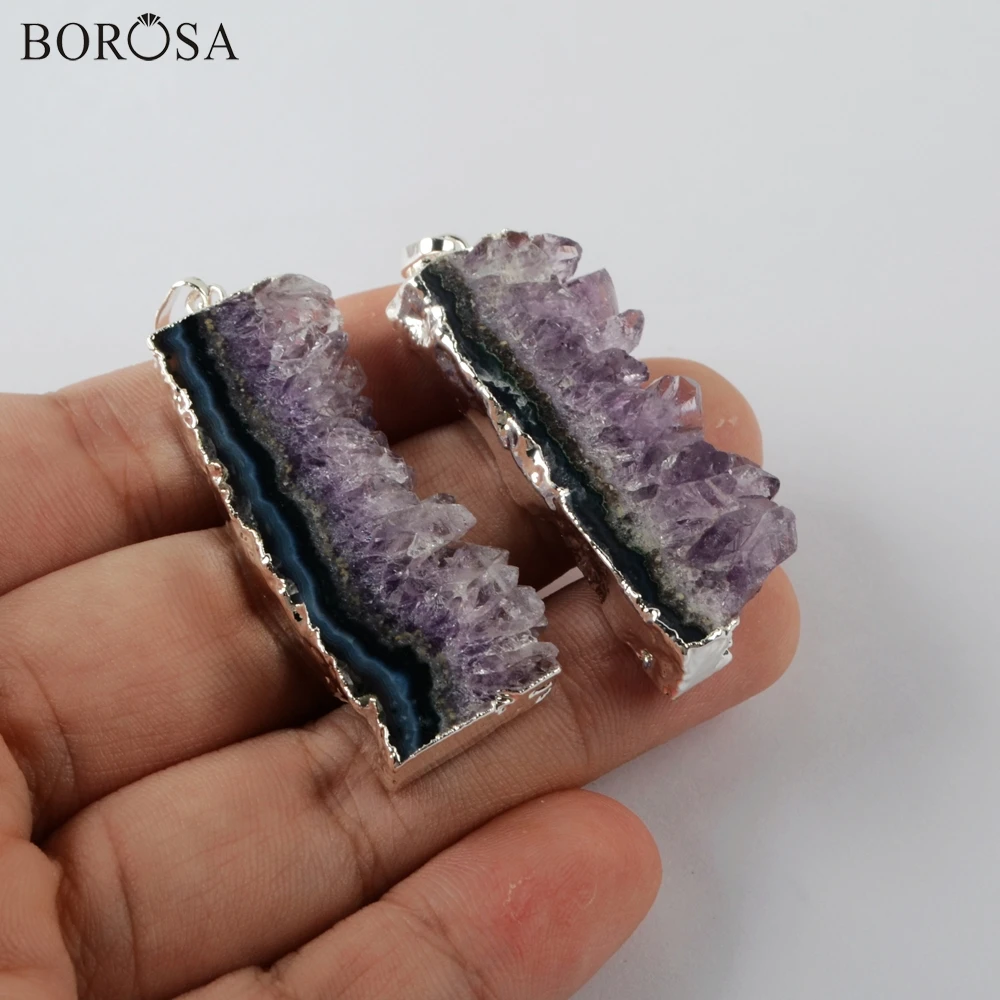 BOROSA 5/10 шт. 18 дюймов серебро Цепочки и ожерелья произвольной формы аметистами ломтик Подвески Цепочки и ожерелья ожерелье из природных кристаллов кулон Цепочки и ожерелья S1937