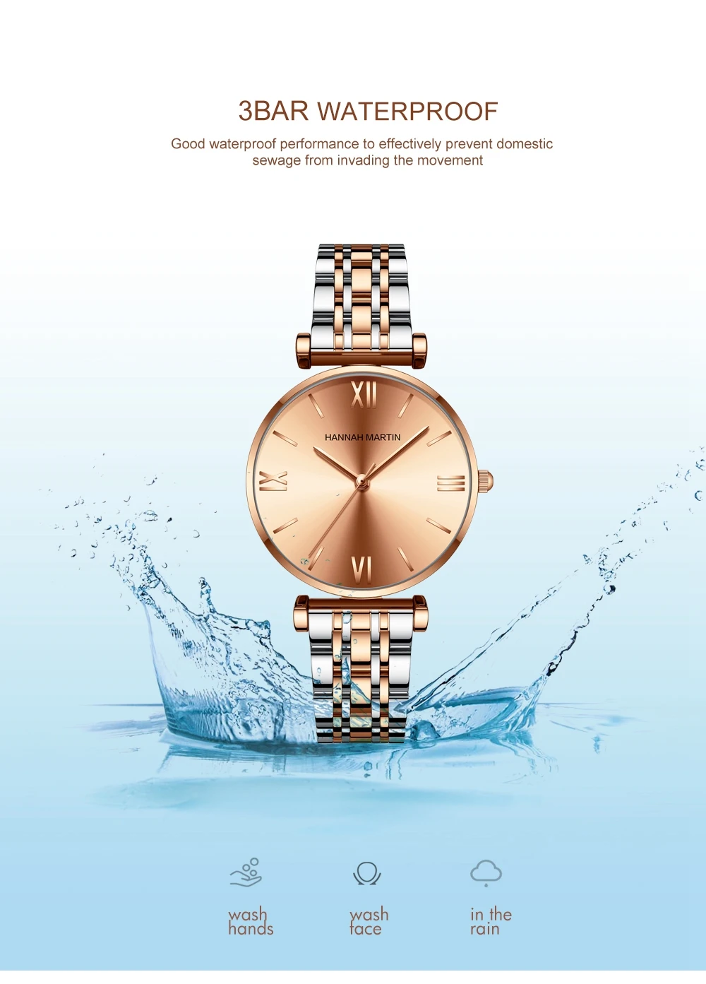 Simple Fashion Stainless Steel Women Watch Rose Gold Elegent Japan Movement Quartz Wristwatch Simple Round Dial Bracelet Watch