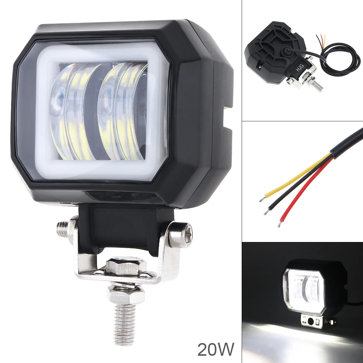 

Car Light 3 Inch 20W 6000K Led Work Light Bar Waterproof Angel Eye Fog Light for Off-Road Suv Boat 4X4 Jeep JK 4Wd Truck