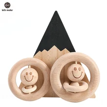 Let's Make Baby Wooden Rattle Bed Bell Wooden Ring 70mm/80mm Beech Wood Smiley Face 1PC Educational Toys Rattles For Newborns